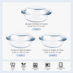 Set of 6 Round Glass Casserole Dishes, Nesting Glass Baking Dish Set with Lid, Oven, Freezer and Dishwasher Safe. - 0.5QT+1QT+1.8QT