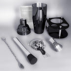 Cocktail Shaker Bartender Kit: 5 Piece Bar Tool Set, Cocktail Shaker Set with Stand, Drink Mixing Includes Martini Shaker,Strainer,Jigger,Bar Mixer Spoon,Muddler ﻿ (Black, 750ml(25oz))