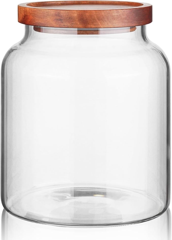 Labina Glass Storage Container Airtight Food Jars Kitchen Canister with Wood Lids, 60 Oz Wide Mouth Pantry Organization Glass Jar for Flour, Sugar, Cookie, Spagetti, Nuts and Candy