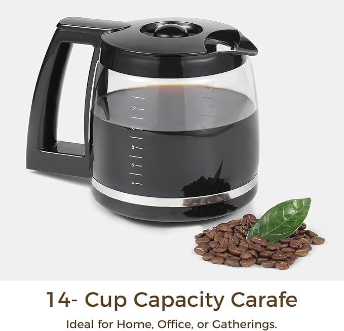 14 Cup Carafe Replacement Compatible with Cuisinart, Coffee Pot Replacement 14 Cup for DCC-3200, DCC-3200P1, DCC-2200, DCC-2600, DCC-2800, Heat-Resistant, Easy-Pour Spout