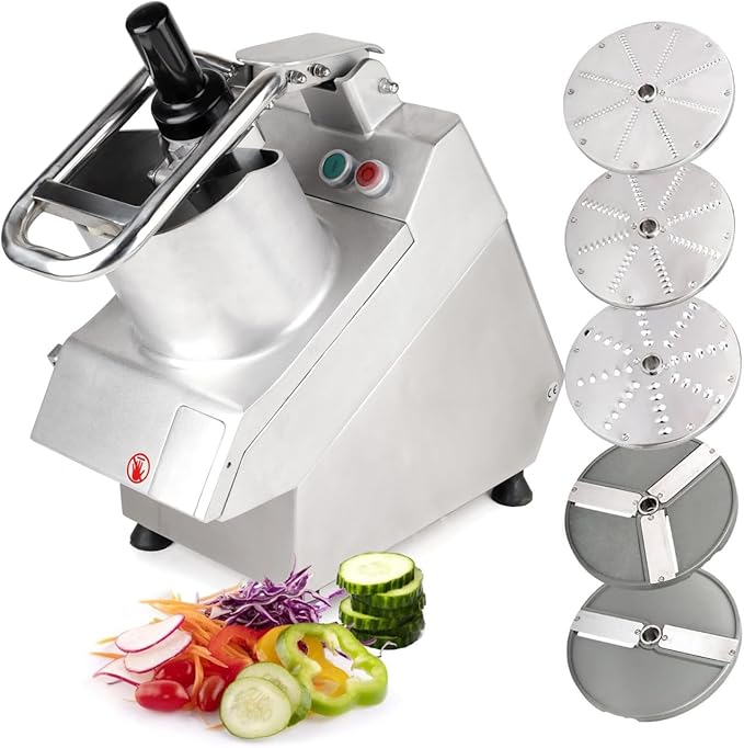 Tartle 750W 1 HP Commercial Vegetable Cutter and Food Processor, Round Hopper - 110V Multifunction Automatic Cutter - Vegetable Slicer Cheese Grater Potato Dicer, 3.17 Quart with Disc Blades