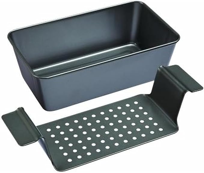 Chicago Metallic 2-Piece Healthy Meatloaf Pan with Draining Insert Professional Grade Non-Stick Carbon Steel Baking Pan with Lift and Serve Feature, 12.2 inch, Grey