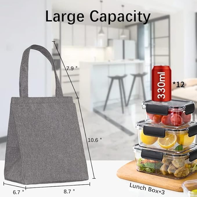 iknoe Lunch Bag Insulated Lunch Bags for Women & Men, 9L Reusable Lunch Tote, Portable Adult Thermal Large Lunch Cooler for Work Picnic (Grey)