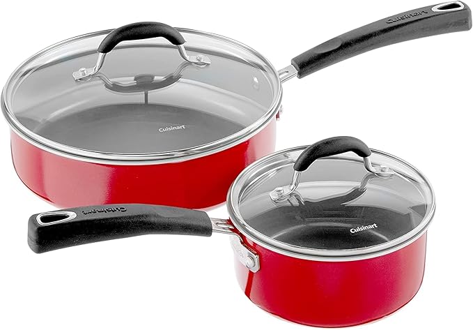 Cuisinart 54C-11R 11-Piece Ceramica XT Nonstick Cookware Set, Red/Stainless Steel