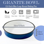 12 Inch Enamel Roasting Pan for Induction Cooktops - Heavy Duty Round Baking Pan for Thanksgiving Turkey Christmas Ham Lasagna & Pizza Dishwasher Safe Oven Broiler & Stovetop Pan