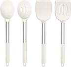 TeamFar Kitchen Utensils, 4 PCS Silicone Cooking Utensils with Stainless Steel Handle, for Nonstick Cookware Frying/Flipping/Draining, Non-toxic & Heat-proof, Non-scratch & Dishwasher Safe