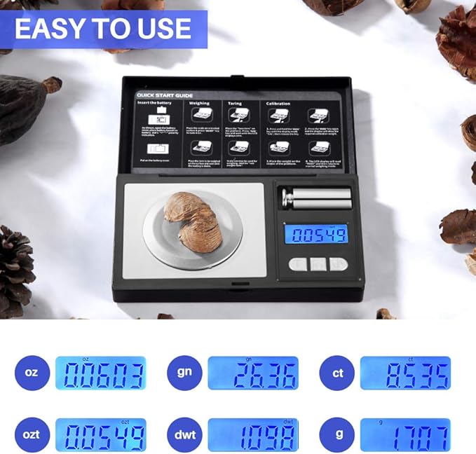 THINKSCALE Milligram Scale, 50g/0.001g Digital Jewelry Scale, Micro Gram Scale for Powder, Medicine, Gold, Gem, Reloading, Mg Scale 6 Units, Tare, Cal Weight Included