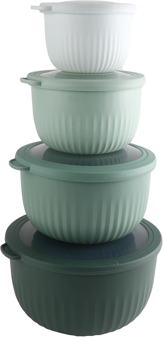 COOK WITH COLOR Prep Bowls with Lids- Wide and Deep Nesting Plastic Small Mixing Bowl Set with Lids, 8 Piece Set - Deep Bowls, Sage