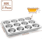 P&P CHEF Muffin Pan Cupcake Baking Pan Set, Stainless Steel Muffin Tin Tray for Mini Cake Tart Quiche, Oven & Dishwasher Safe, Non-toxic & Heavy-duty, (12 Cup, 2Pcs)