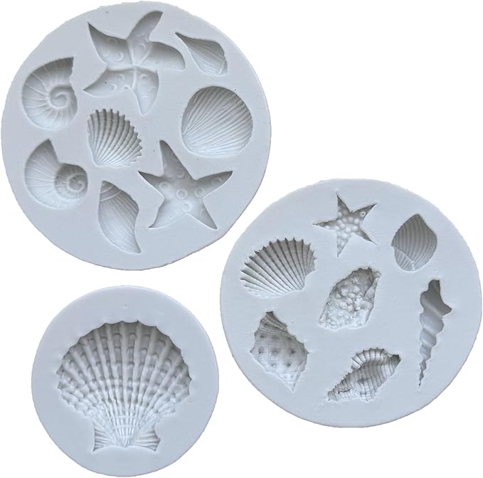 3 PCS Marine Theme Cake Fondant Silicone Mold Seashell Conch Starfish Coral Baking Molds for DIY Cake Decoration Chocolate Candy Polymer Clay Crafting Projects