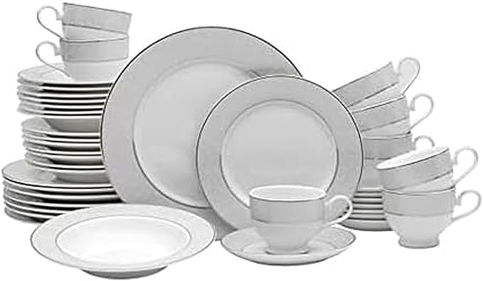 Mikasa Parchment 40-Piece Dinnerware Set, Service for 8, Durable Porcelain Plates, Bowls, and Mugs with Contemporary Design, Dishwasher Safe