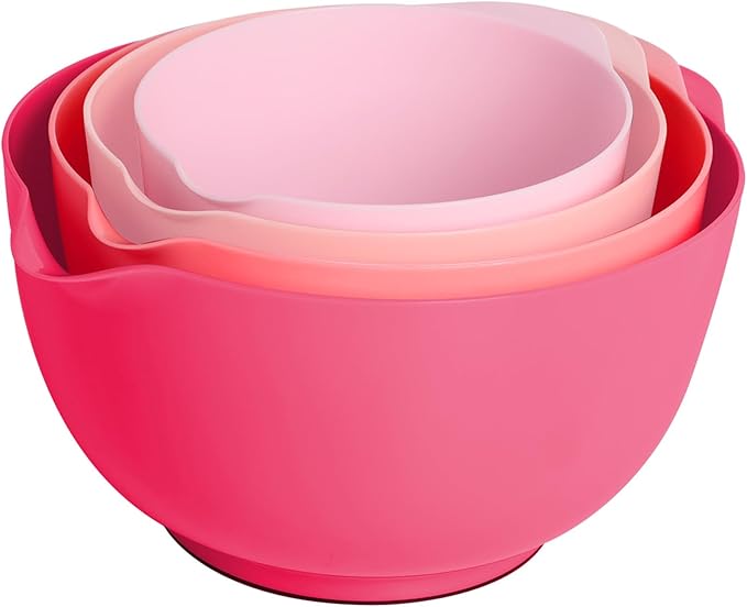 BoxedHome Classic Mixing Bowl Set, BPA Free Plastic, Microwave and Dishwasher Safe (Set of 4, Pink), 4.5 quarts