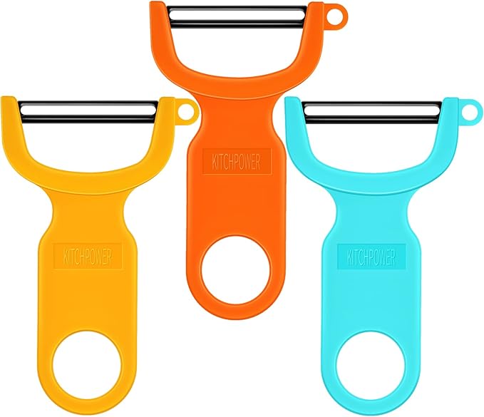 Original Vegetable Peeler, Potato Peelers for kitchen Carbon Steel Blade 3-Pack Orange/Blue/Yellow