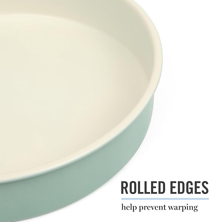Martha Stewart Gallen 8 Inch Round Nonstick Carbon Steel Cake and Bake Pan - Teal Durable Bakeware for Cakes, Pies & Desserts
