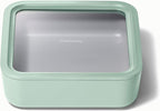 Caraway Glass Food Storage - 10 Cup Glass Container - Ceramic Coated Food Container - Non Stick Lunch Box with Lids - Dishwasher, Oven, & Microwave Safe - Square Shape - Mist