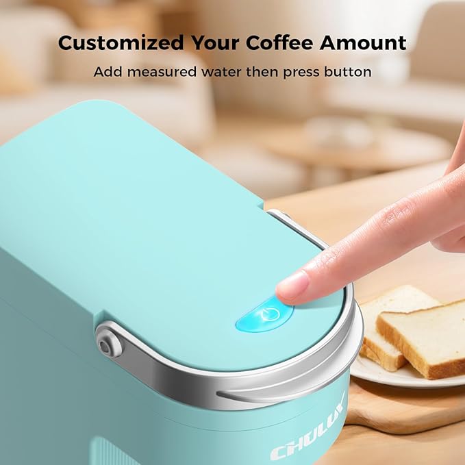 CHULUX Slim Single Serve Coffee Maker, Lightweight K-pod Coffee Machine for Travel & Home, Cyan