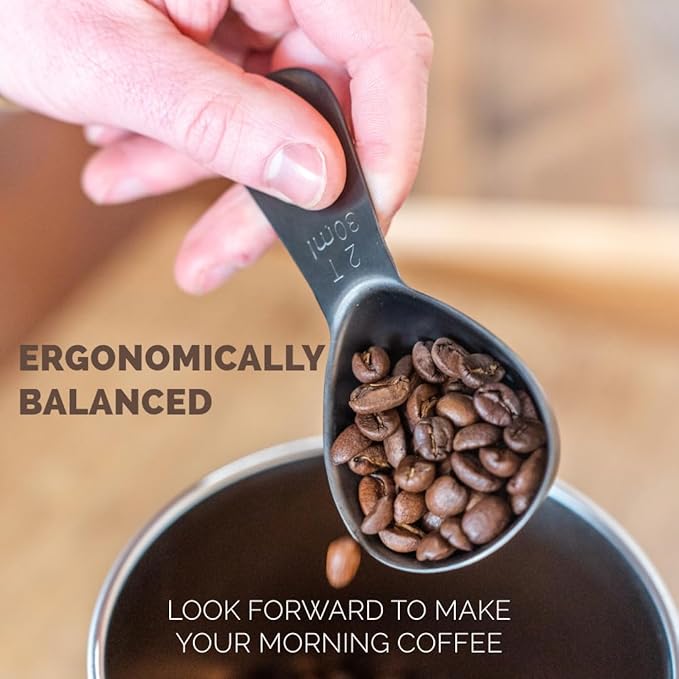 Coffee Scoop 2 Tbsp – Brushed Black, Stainless Steel – Precise Measuring Spoon for Coffee, Tea & More – Ergonomically Balanced Handle – Fits Inside Airscape® Canisters