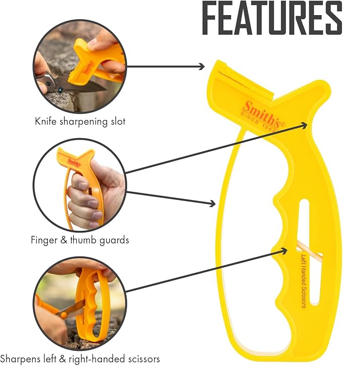 Smith’s JIFF-S 10-Sec Knife & Scissors Sharpener - Right & Left-Handed Scissors - Carbide Blades - Outdoor Sharpener for Pocket, Hunting, Fishing & Kitchen Knives - Handheld Pullover Sharpener