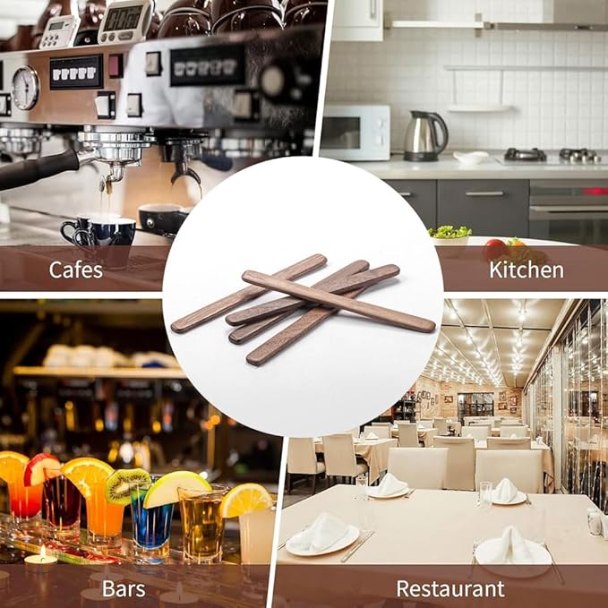 4Pcs Black Walnut Wood Coffee Stirrers 6″ Reusable Wooden Drink Stir Sticks for Coffee, Tea, Milk, Chocolate & Jam Spreader