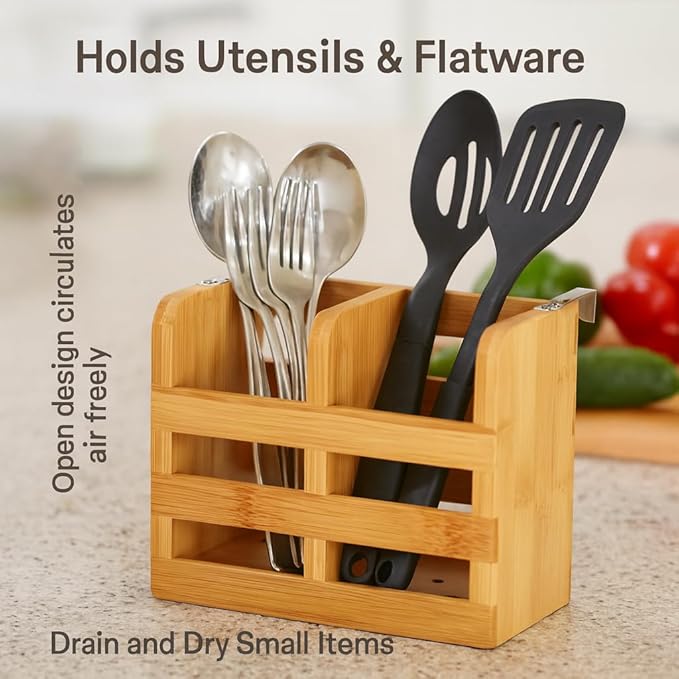 HIC Kitchen Dish Rack Caddy for Folding Dish Drying Rack (#97086), Natural Bamboo
