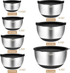 Wildone Mixing Bowls with Airtight Lids, 27 PCS Stainless Steel Nesting Bowls, with 3 Grater Attachments, Scale Mark & Non-Slip Bottom, Size 5, 4, 3, 2, 1.5, 1, 0.63QT, Ideal for Mixing & Prepping