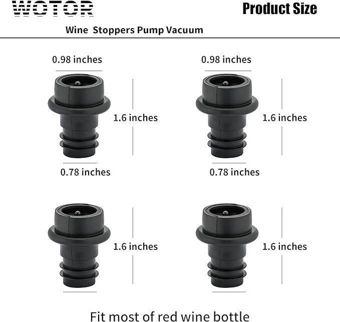 WOTOR Wine Stoppers Vacuum, Silicone Wine Saver & Preserver, Reusable Bottle Sealer, Keep Fresh (Black, 12 Pieces)