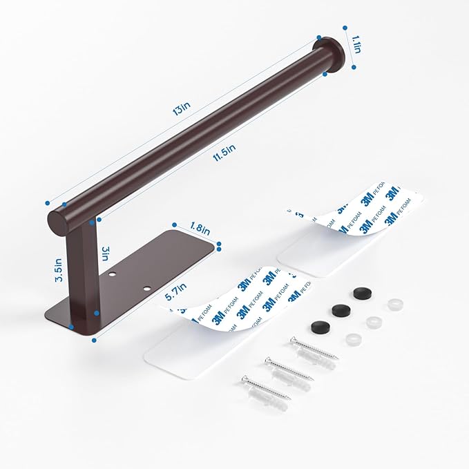 ASTOFLI Paper Towel Holder Under Cabinet No Drilling, Self Adhesive Paper Towel Holder Wall Mount for Kitchen Rack, Under Counter Napin Holder No Drill, RV, 304 Stainless Steel, Oil Rubbed Bronze