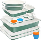 Ceramic Nonstick Baking Pans Set, Non Toxic 33 PCS Stackable Bakeware Sets, 550°F Oven Safe Baking Sheet & Pans, Warp-Free, Dishwasher Safe, PTFE/PFOA/PFOS-Free (Green)