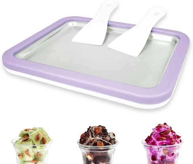 Rolled Ice Cream Maker Instant Ice Cream Maker with 2 Spatulas Frozen Yoghurt Plate Homemade DIY Instant Gelato Pan/Roll (Lavender)