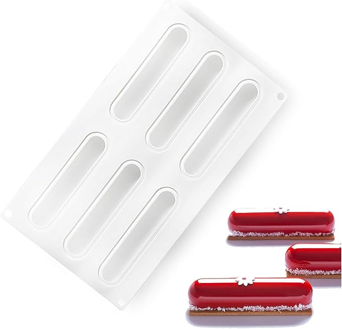 OCPO KITCHEN Eclair Silicone Mold for Baking Mousse Cake Dessert Pastry Chocolate, Ice Cream Mould, Cake Decoration Mold, Fashion Eclair Shape (6-Cavity)