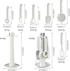 7-Piece Kitchen Gadget Set, Stainless Steel Cooking Utensils Set with Holder, 7-Pieces All Metal Kitchen Utensils, 11.4’’ Long Kitchen Tools with Countertop Rotating Stand (White)