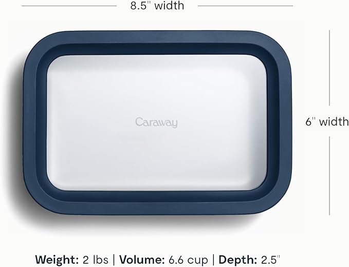Caraway Glass Food Storage - 6.6 Cup Glass Container - Ceramic Coated Food Container - Non Toxic, Non Stick Lunch Box Container with Lids - Dishwasher, Oven, & Microwave Safe - Navy