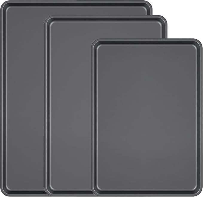 LISI 3-Piece Nonstick Baking Sheet Set – 16"x12", 15"x10", 13"x9" Carbon Steel Cookie Sheet Pan Set, Baking Trays for Oven, Heavy-Duty Bakeware for Home Kitchen