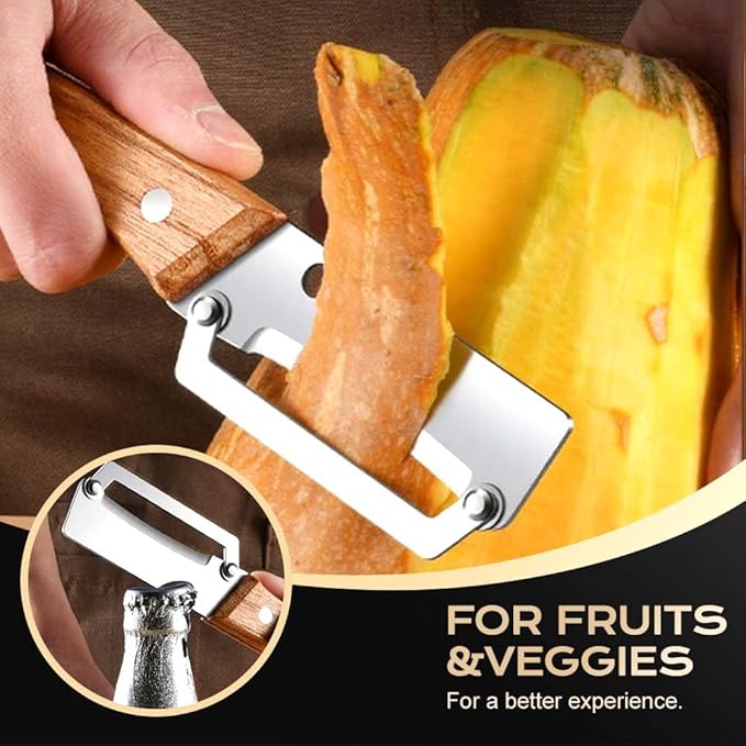 Multi-Functional Vegetable Peeler, Stainless Steel Blade with Wooden Handle for Fruits and Vegetables (1 Pc)