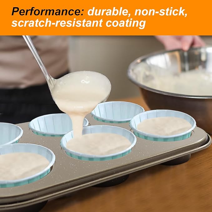 2 Packs Round Muffin Baking Pan, Premium Steel Muffin Pan for Baking, Nonstick Cupcake Tin Cheesecake Pans, Bakeware Muffin Top Pan (6 Cups, Golden)