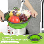 AUAUY 2 Pack Collapsible Colander Set, Round Silicone Folding Collapsible Strainers with Plastic Handles, Eco-Friendly Food Strainer for Kitchen Draining Pasta Vegetables Fruits-1 Large and 1 Small
