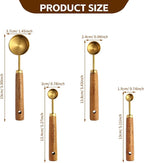 Gold Measuring Cups and Spoons Set of 4, Golden Stainless Steel Measuring Cups with Wooden Handles brass Measuring Spoons Set for Baking Supplies
