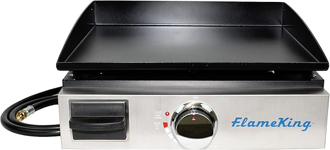Flame King 17-inch Flat Top Griddle for BBQ Grill w/Regulator, Propane Gas Griddle for RV Pullout Kitchen