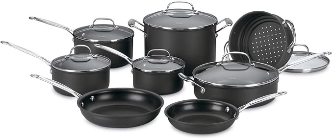 Cuisinart 14-Piece Cookware Set, Chef's Classic NonStick Hard Anodized, Gray, 66-14N