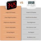 VOCOO Magnetic Kitchen Timer for Cooking with Count Up Countdown, Digital Timer Battery Powered with Large Display, 2 Brightness and Volume Levels for Classroom, Teacher, Kids (Red)