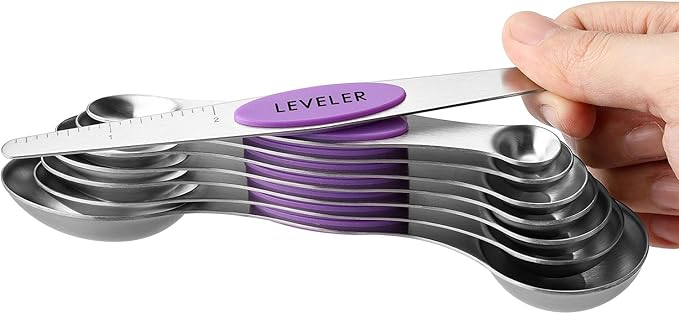 Spring Chef Stainless Steel Magnetic Measuring Spoons Set of 8 with Leveler, Nesting Metal Teaspoon & Tablespoon Measuring Spoons for Food, Heavy Duty Kitchen Gadgets for Baking & Cooking - Orchid