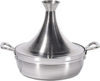 Moroccan Tagine Cooking Pot,Stainless Steel Non Stick Moroccan Casserole with 2 Handles,Large Moroccan Cooker Handmade Tagine Pot with Cone-Shaped Lid(22cm, Silver)