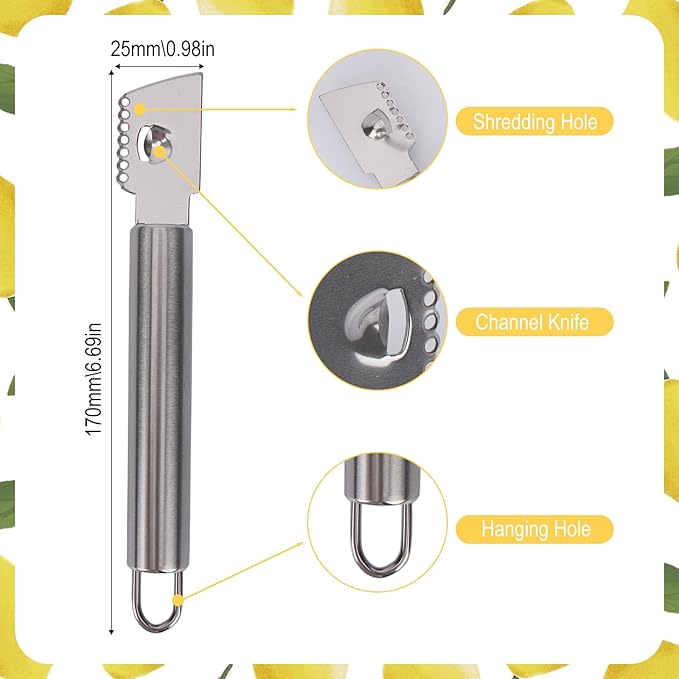 2 Piece Stainless Steel Lemon Zesters, Upgraded Lemon Zester & Channel Knife Set, Citrus Zester & Orange Peeler Tool, Premium Lemon Grater for Family Kitchen, for Bar Bartenders