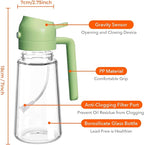 YARRAMATE Olive Oil Dispenser, 2 in 1 Oil Sprayer for Cooking, 16oz/470ml Glass Oil Spray Bottle with Pourer, Food-grade Oil Dispenser and Oil Sprayer for Kitchen, Salad, Frying, BBQ (Black & Green)