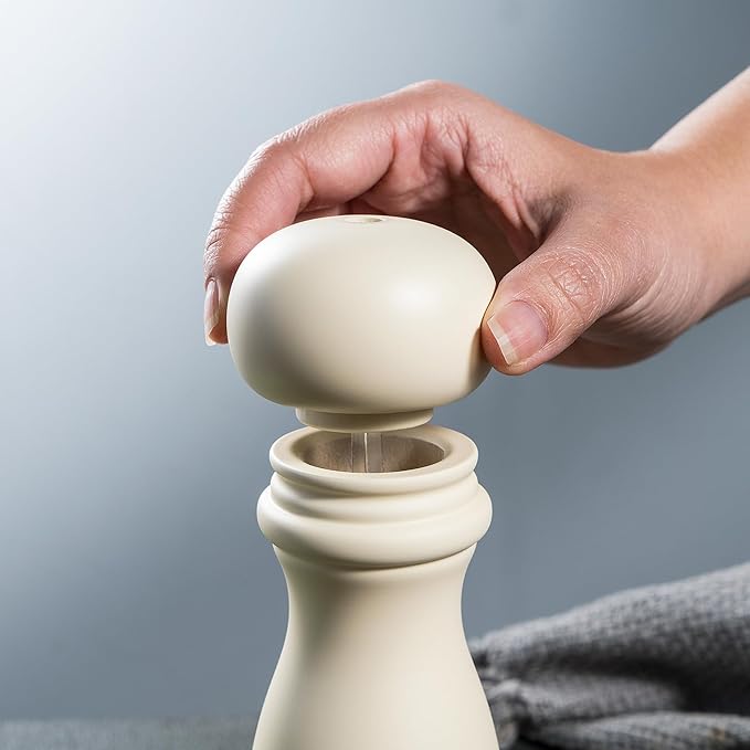 BILL.F Salt and Pepper Grinder Wooden Pepper Mill Grinder White Salt Pepper Shakers Set of 2 with Adjustable Ceramic Rotor- 7 Inch