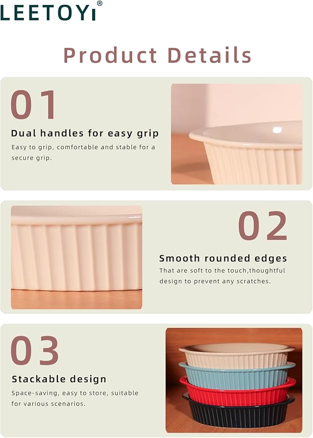 LEETOYI Porcelain Small Oval Au Gratin Pans, Baking Dish Set for 1 or 2 person servings, Bakeware with Double Handle for Kitchen and Home, Set of 2 (Turquoise)