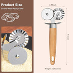 Pasta Cutter Wheel - Fluted Pastry Cutter Double Wheel Ravioli Cutter Tool with Wooden Handle for Pasta Pizza Ravioli Cookie