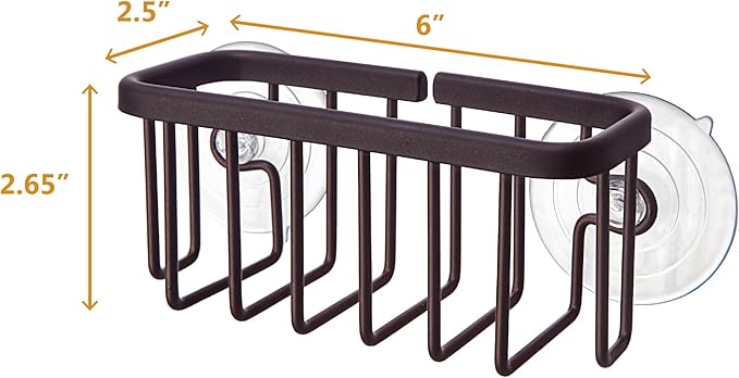 SunnyPoint NeverRust Kitchen & Bathroom Sink Caddy for Sponges, Scrubbers, Soap, 6" x 2.5" x 2.65", with Adhesive Mount - Additional Suction Cup Included –Aluminum (Oil Bronze, NOT Black)