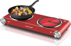 Hot Plate, Techwood 1800W Dual Electric Stoves, Countertop Stove Double Burner for Cooking, Infrared Ceramic Hot Plates Double Cooktop, Red, Brushed Stainless Steel Easy To Clean Upgraded Version, Red