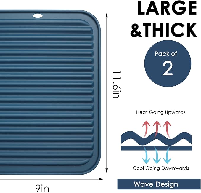 Silicone Mats for Kitchen Counter, 9x12'' Trivets for Hot Pots and Pans, Navy Blue Silicone Trivets for Hot Dishes, Protect Table Quartz Countertops, Indigo